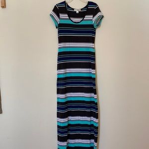 Gray, white, blue and mint green cotton dress